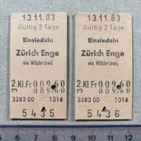 2 Billette Einsiedeln Zürich Enge via Wädenswil, 5435 & 5436