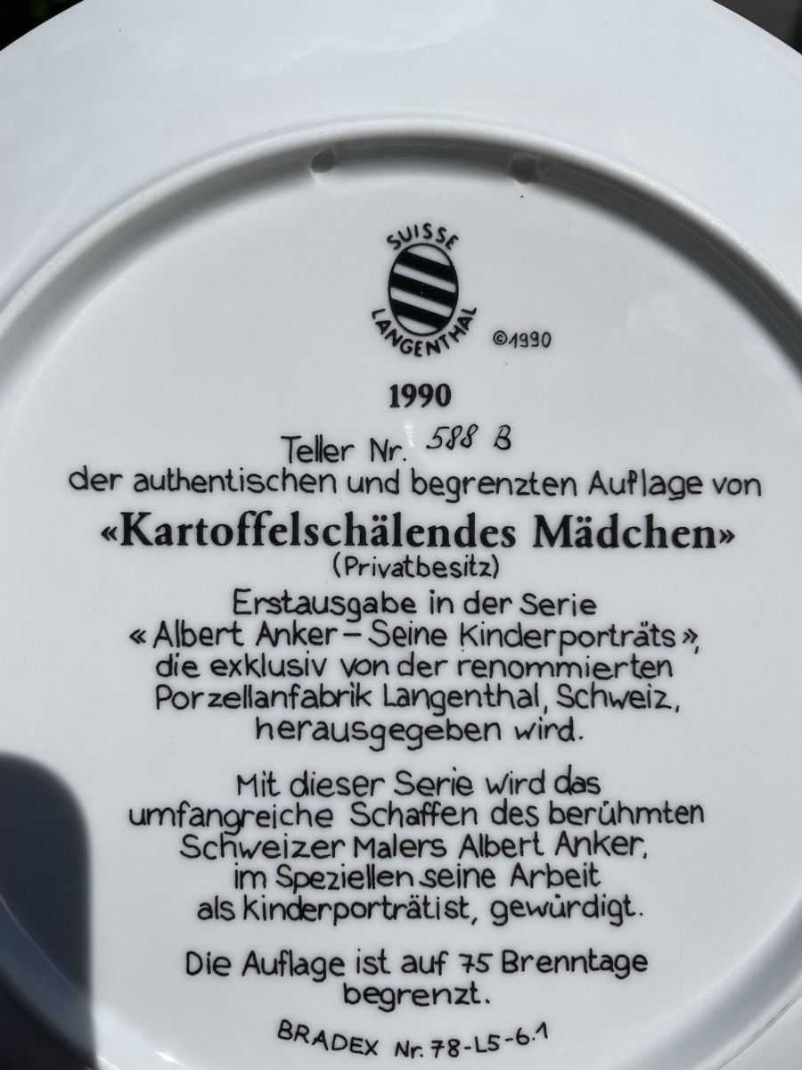 Piatti: Langenthal Albert Anker Teller "Kartoffelschälendes Mädchen" – Usato da Niederbüren venduto da poschti 4
