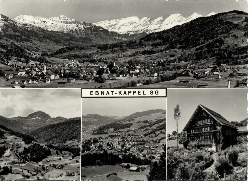 Cartoline postali: EBNAT-KAPPEL Blick auf Schindelberg und Churfirsten – Usato da Jona venduto da philajona
