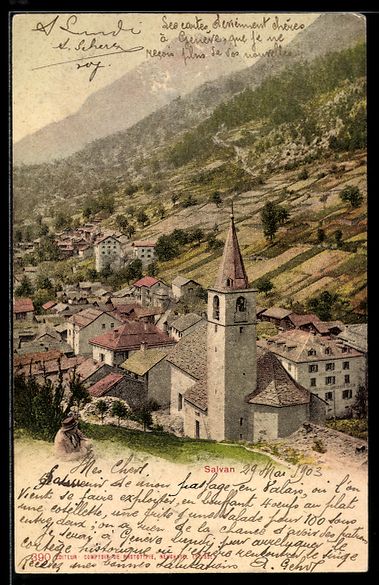 Cartoline postali: AK Salvan, Teilansicht mit Kirche – Usato da Berlin venduto da bartko-reher