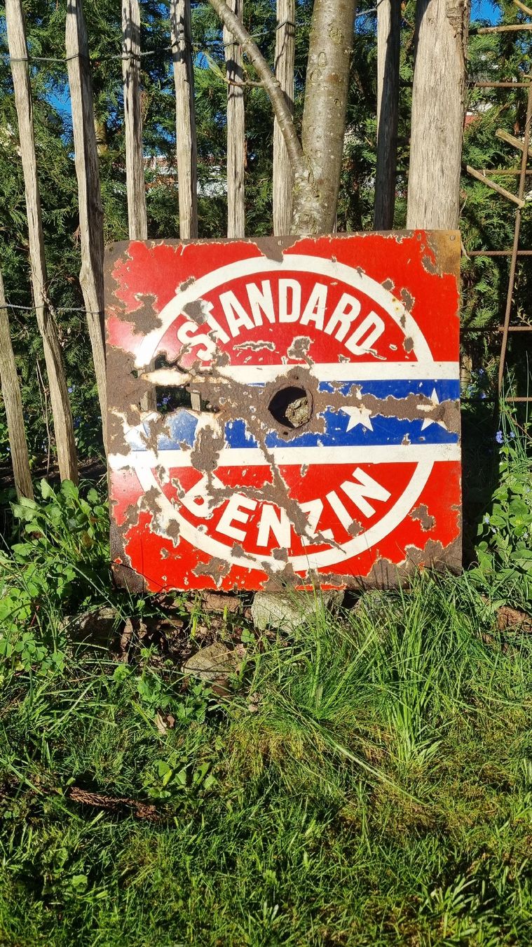 Insegne: Standard Benzin original Vintage Schild ca. 1925 – Usato da Thun venduto da Maerger
