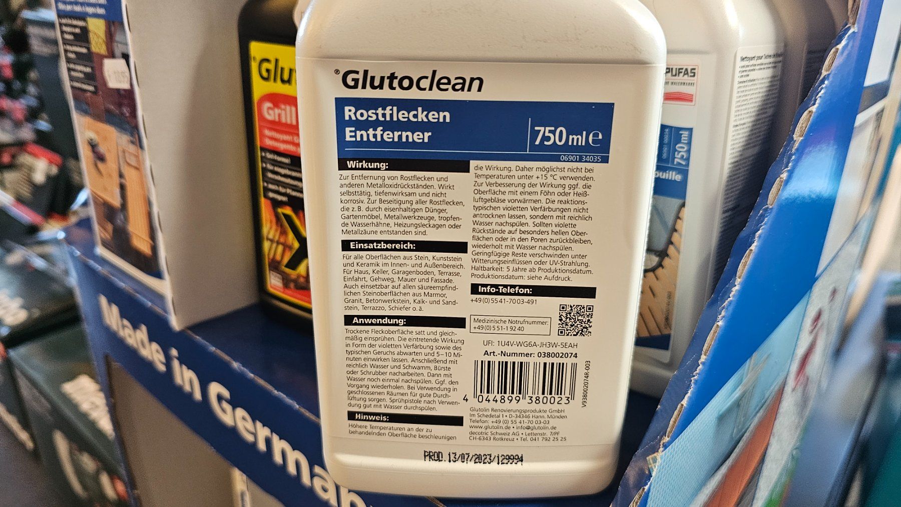 Prodotti di pulizia: Glutoclean Rostflecken Entferner 750 ml – Nuovo e nell'imballaggio originale da Koppigen venduto da Bracher_Mail-House 2