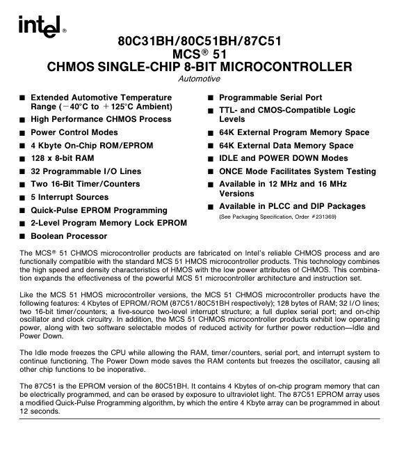Intel Componenti elettronici: P80C31BH-90 Intel CHMOS SINGLE-CHIP 8-BIT MICROCONTROLLER – Nuovo e nell'imballaggio originale da Oberwangen b. Bern venduto da Vittorio0 1