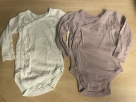 2 Mädchen Wickelbodys Langarm weiss rosaGr. 62/68