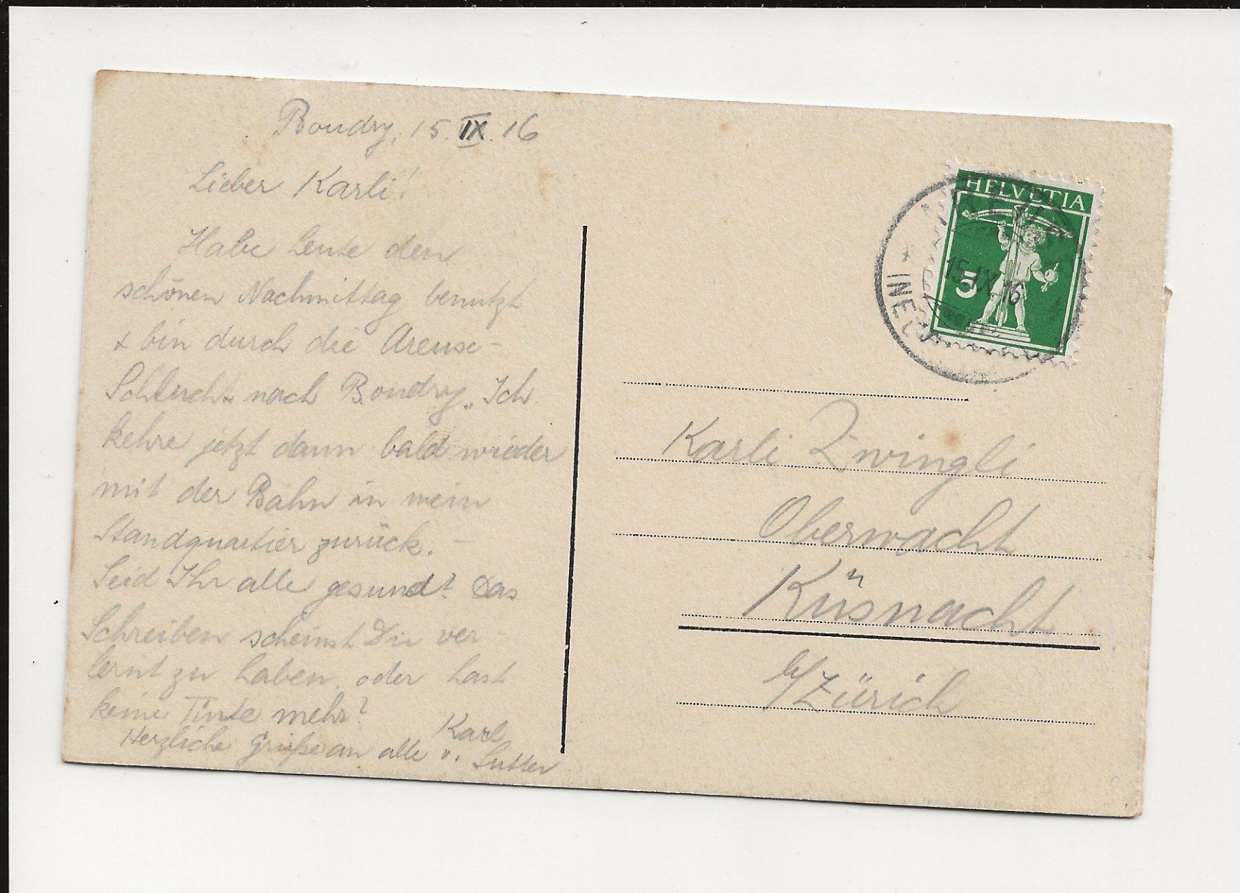 Cartoline postali: AK 1916 Gorges de l`Areuse – Usato da Greifensee venduto da 315WDO 1