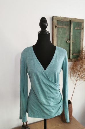 Marlies Mithöfer femininer Leinenpullover in Wickeloptik S/M