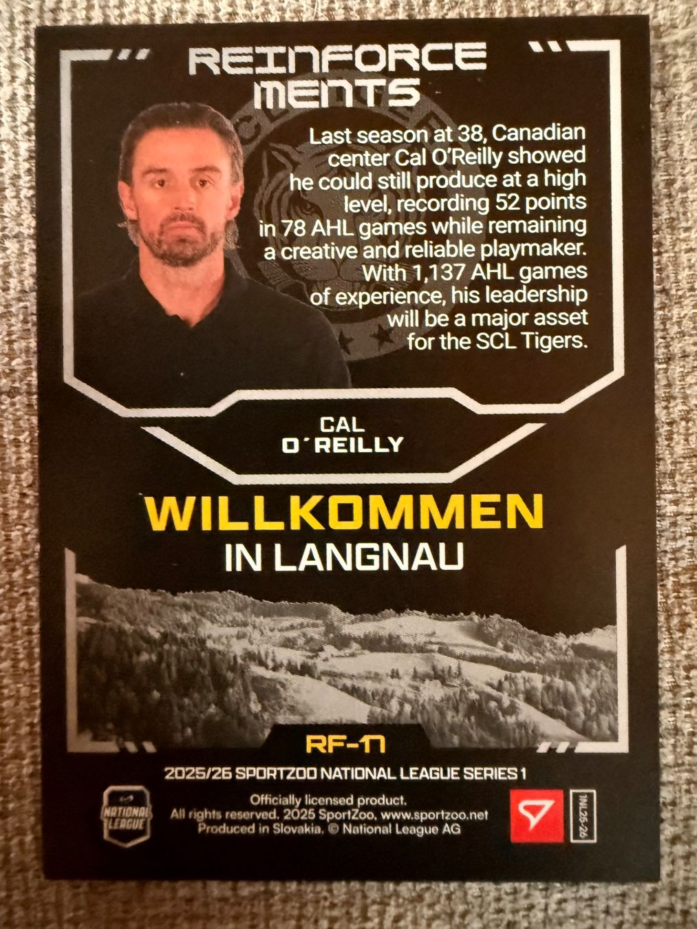 Sportzoo Carte collezionabili: Cal O'Reilly - SCL Tigers - Reinforcements - RF17 – Nuovo (secondo la descrizione) da Cheyres venduto da KeK04 1