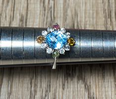 Blautopas + Multi-Gem Ring 💎✨ Silber 925 vergoldet S163