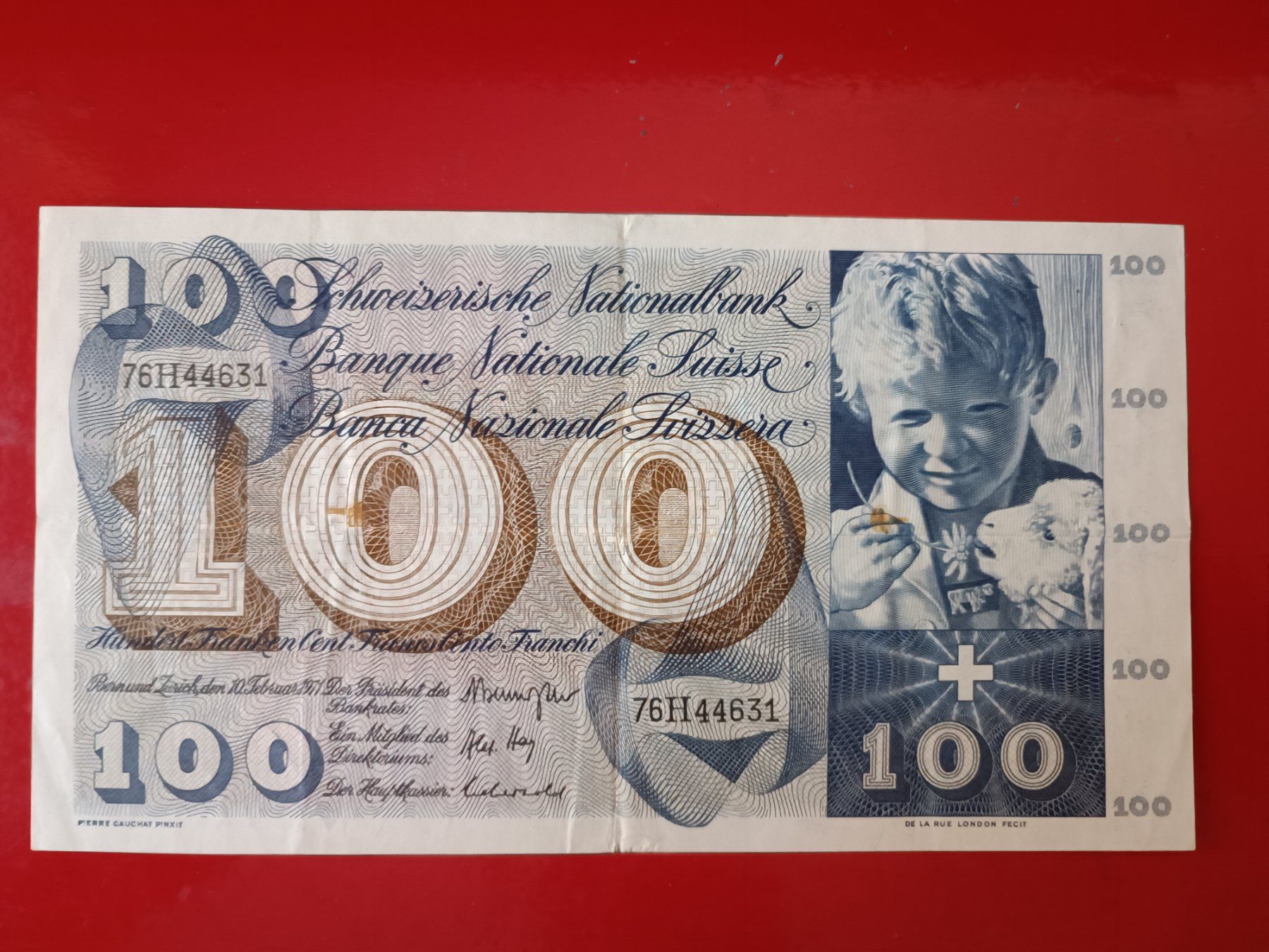 Banconote: SCHWEIZER -NOTE 100.- Fr. CH TYP ST. Martin 10. febr,1971 – Usato da Glis venduto da MYS-Wallis2020 2