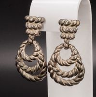 Massive vintage Ohrclips; silberfarben mit Kordelmuster