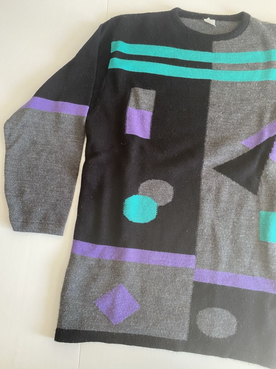 Pulls & Sweat-shirts: Retro Pullover 80er geometrisch schwarz grau lila türkis – D'occasion à lommis par inf_thv8 1