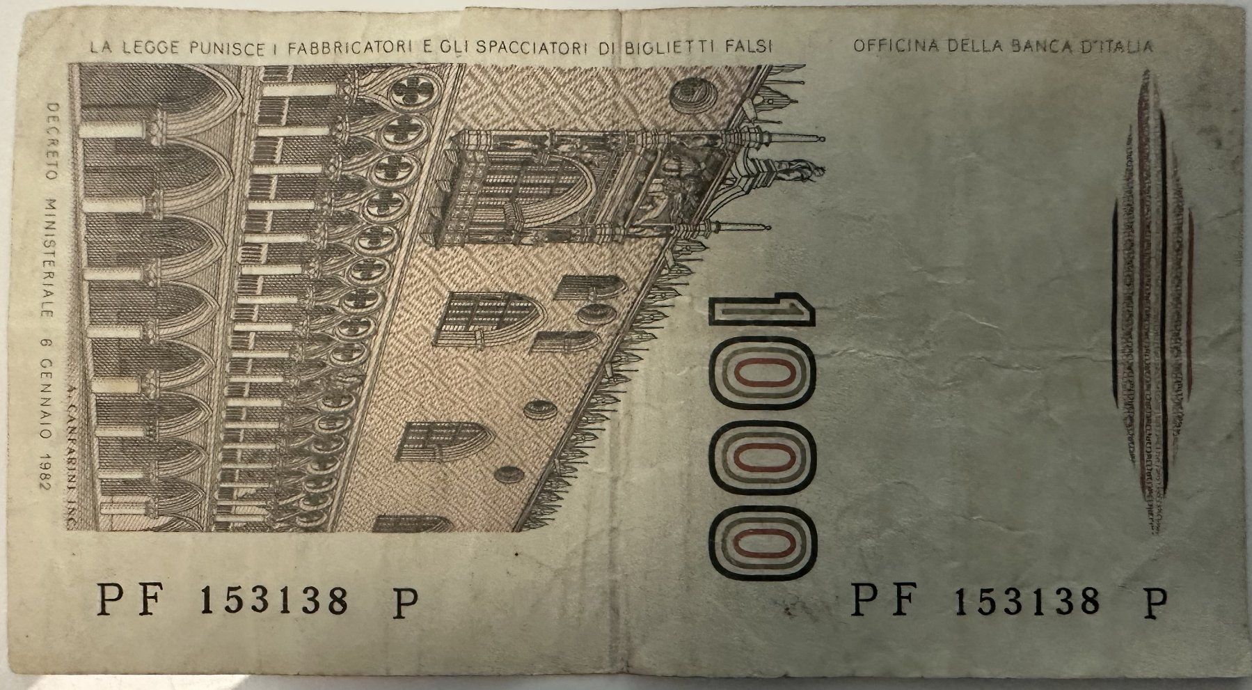 Banknoten: 1000 Lire Banknote 1982 Italien – Gebraucht aus Nesselnbach von sir.lanzelot 1