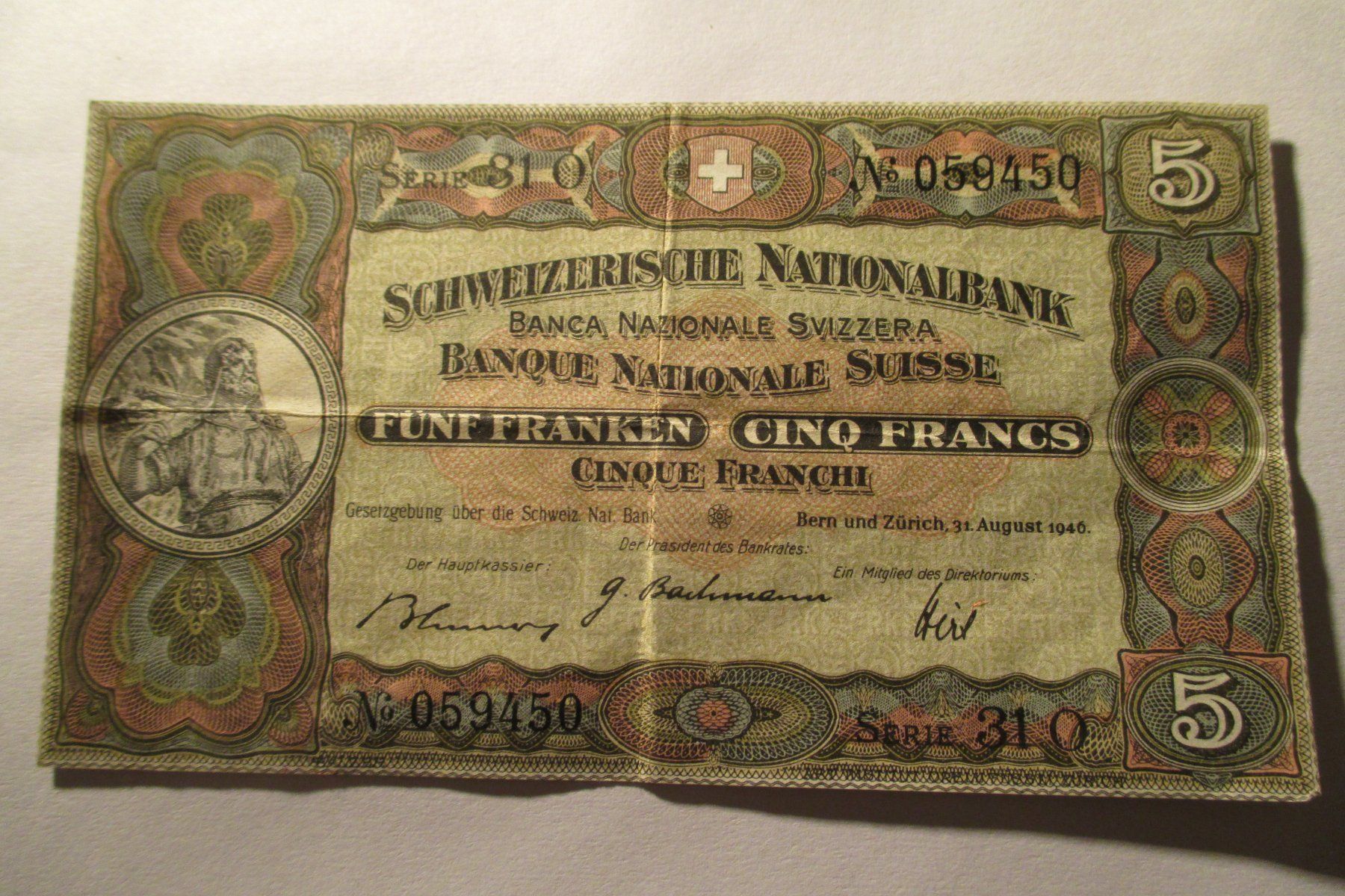 Banconote: 5 Franken-Note vom 31. August 1946 – Nuovo (secondo la descrizione) da Lützelflüh-Goldb venduto da wli_9wqr