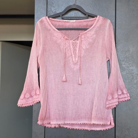 🐸 NILE BLUSE / TUNIKA M BESTICKT TROMPETENÄRMEL SPITZE