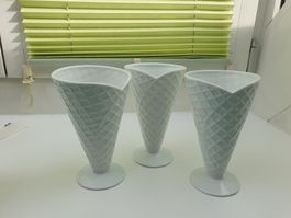 3x Eisbecher, Glacebecher, Dessertbecher, Cornet Waffel L...