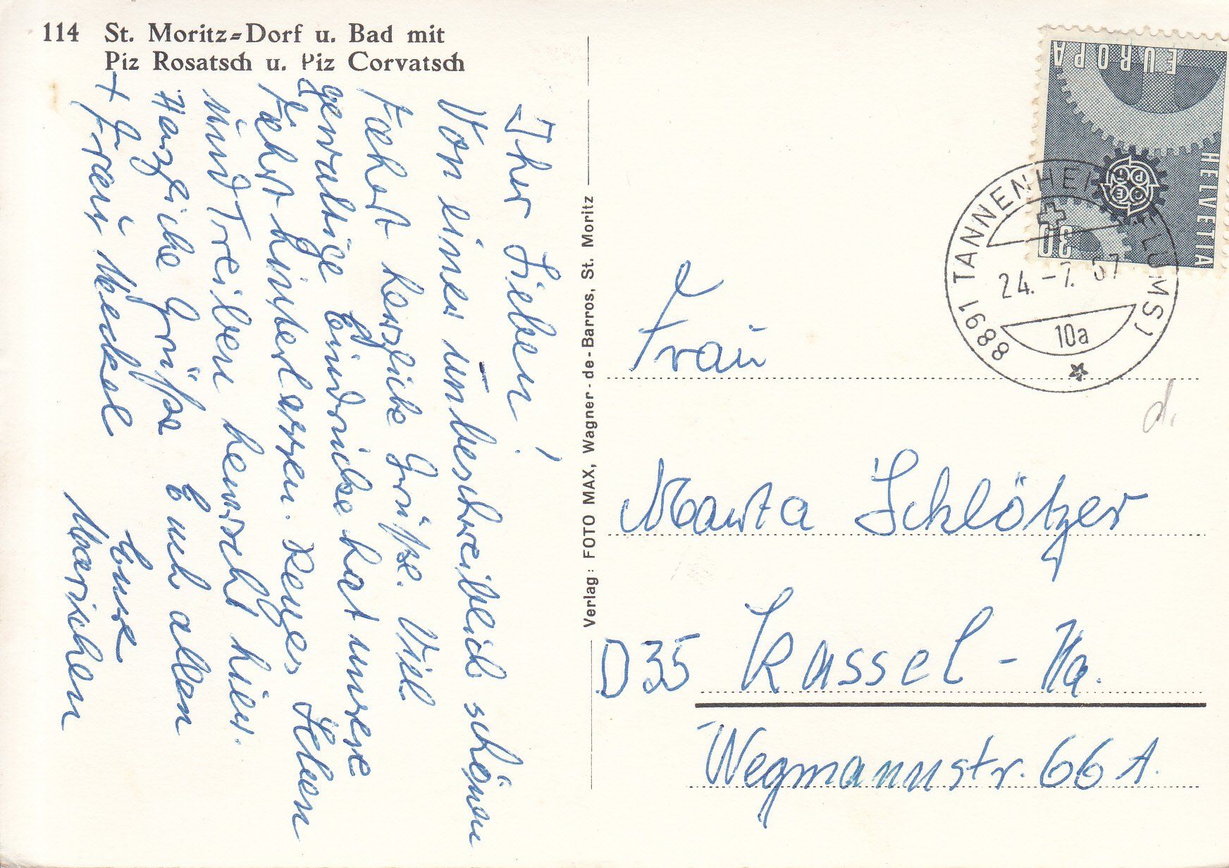 Cartoline postali: St. Moritz 1957 – Usato da Bürglen TG venduto da StampGraf 1