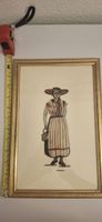 Antikes Fadenbild 1974 Frau in Tracht signiert F. Boll 
