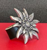 Edelweiss auf Lederschlaufe, altsilberoptik, fairer Versand