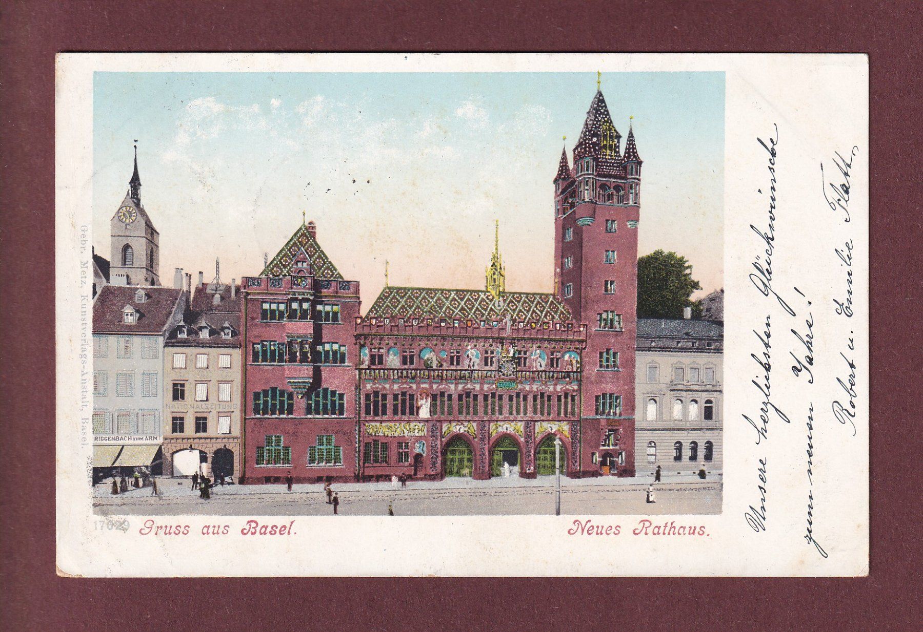 Ansichtskarten: Gruss aus BASEL - Rathaus - 1902 – Gebraucht aus Pully von nicecards