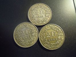 3 Silber - Zweifränkler gemäss Bilder