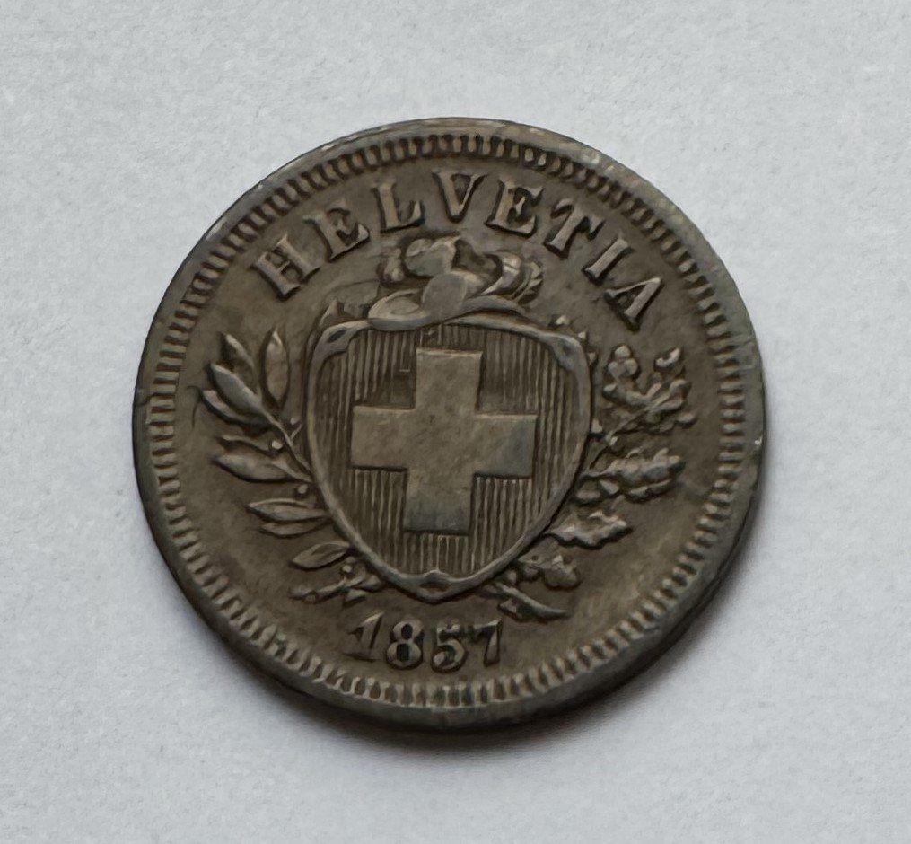 Alle Münzen: 1857 1 Rappen -unz – Gebraucht aus Kirchberg SG von Helveticus00