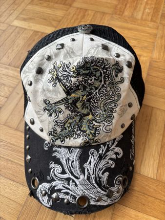 Trucker Cap with Dragon Motif and Studs One Size
