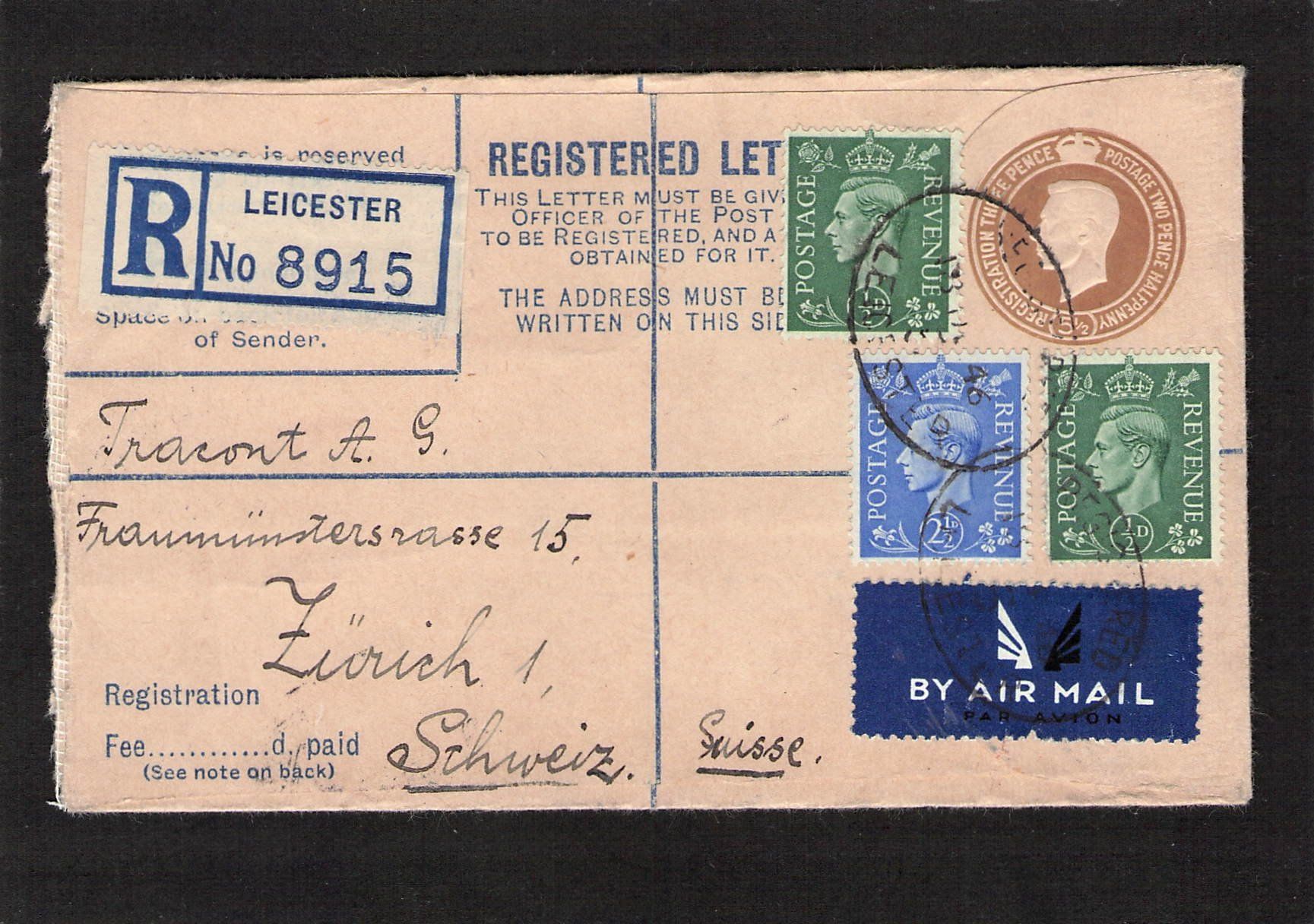 Tutti i francobolli: GS Registered Letter England , 18.Xll.1946 – Usato da Reichenburg venduto da Pipo-67