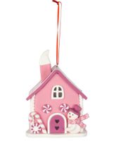 Weihnachtsbaumschmuck Weihnachts Haus mit Schneemann rosa