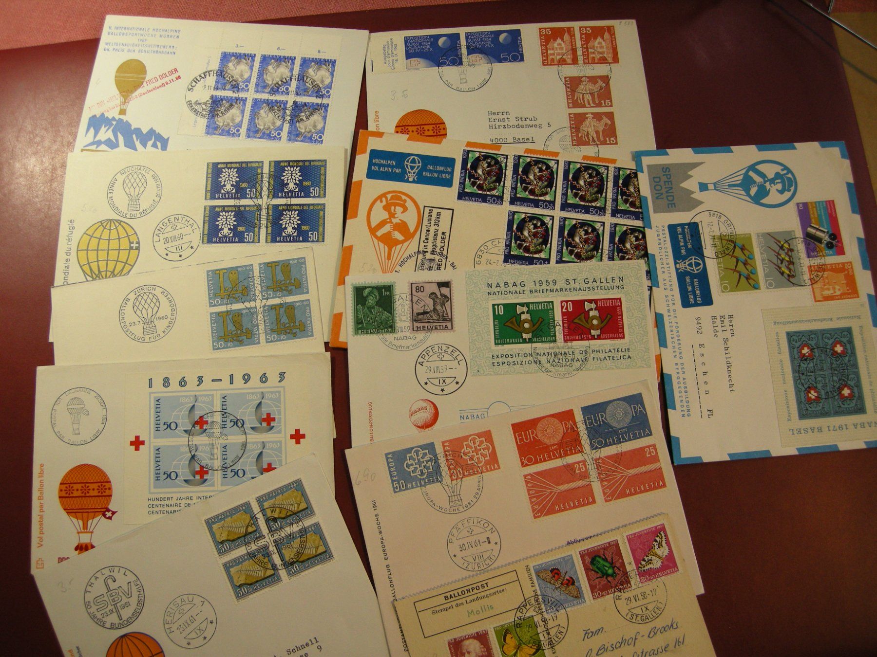 Alle Briefmarken: 11 BALLONPOST BRIEFE + 3 DIVERSE FLUGBRIEFE – Gebraucht aus Eschenbach SG von eDaisy