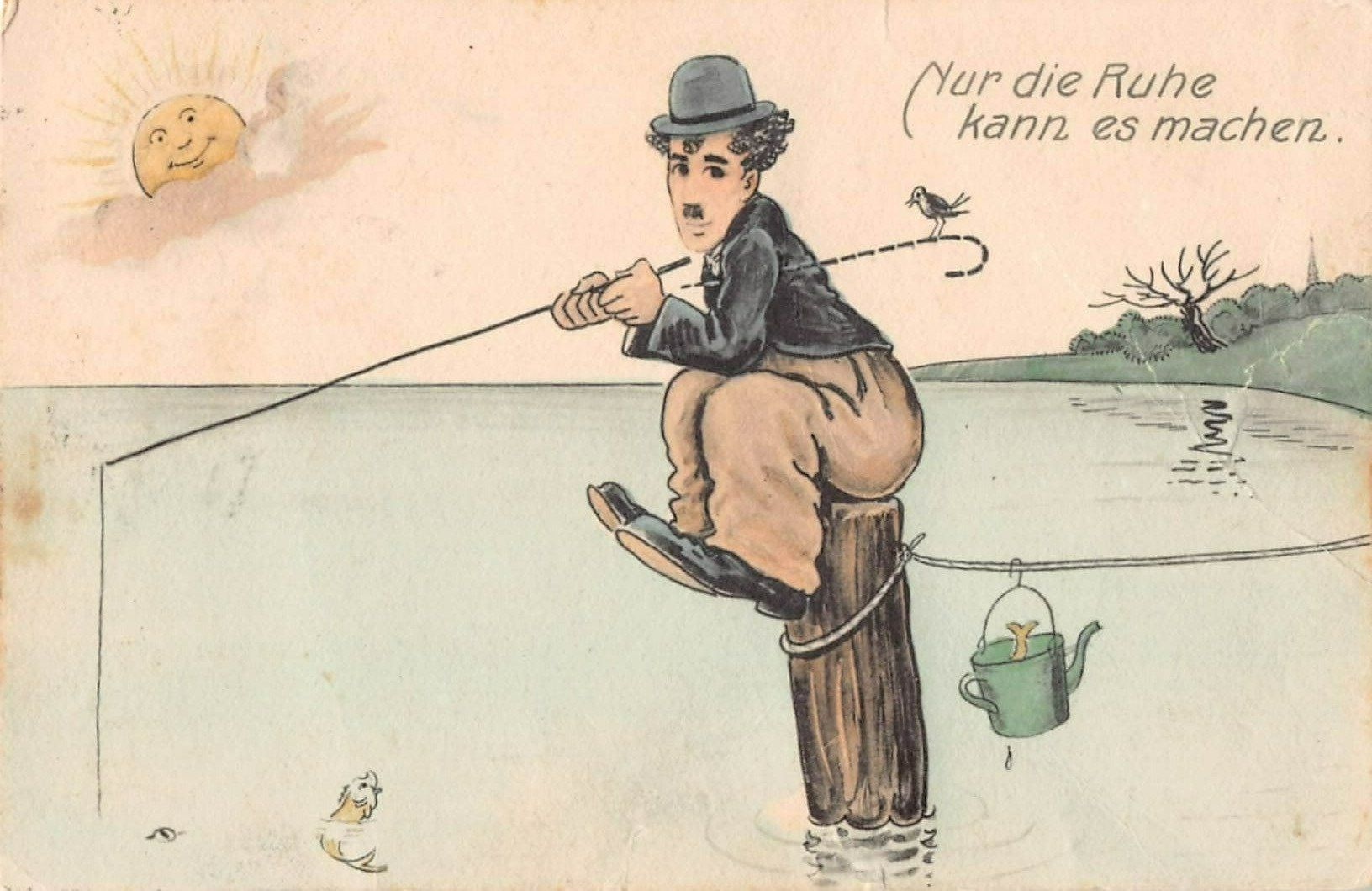 Cartoline postali: CHARLES CHAPLIN am See - Illustrierte Postkarte 1924 – Usato da Lufingen venduto da TopAnsichtskarten