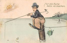CHARLES CHAPLIN am See - Illustrierte Postkarte 1924
