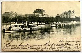 AK Stadttheater u.Utoschloss ZH 1905 mit Dampfschiff Speer.