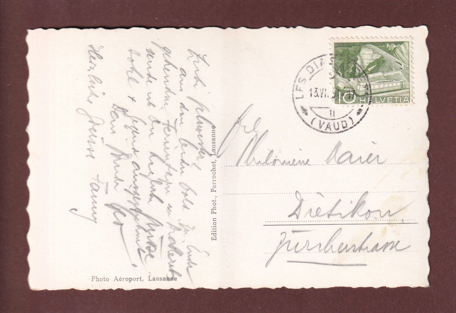 Cartoline postali: VALLEE DES ORMONTS vue d'avion - 1951 – Usato da Pully venduto da nicecards 1