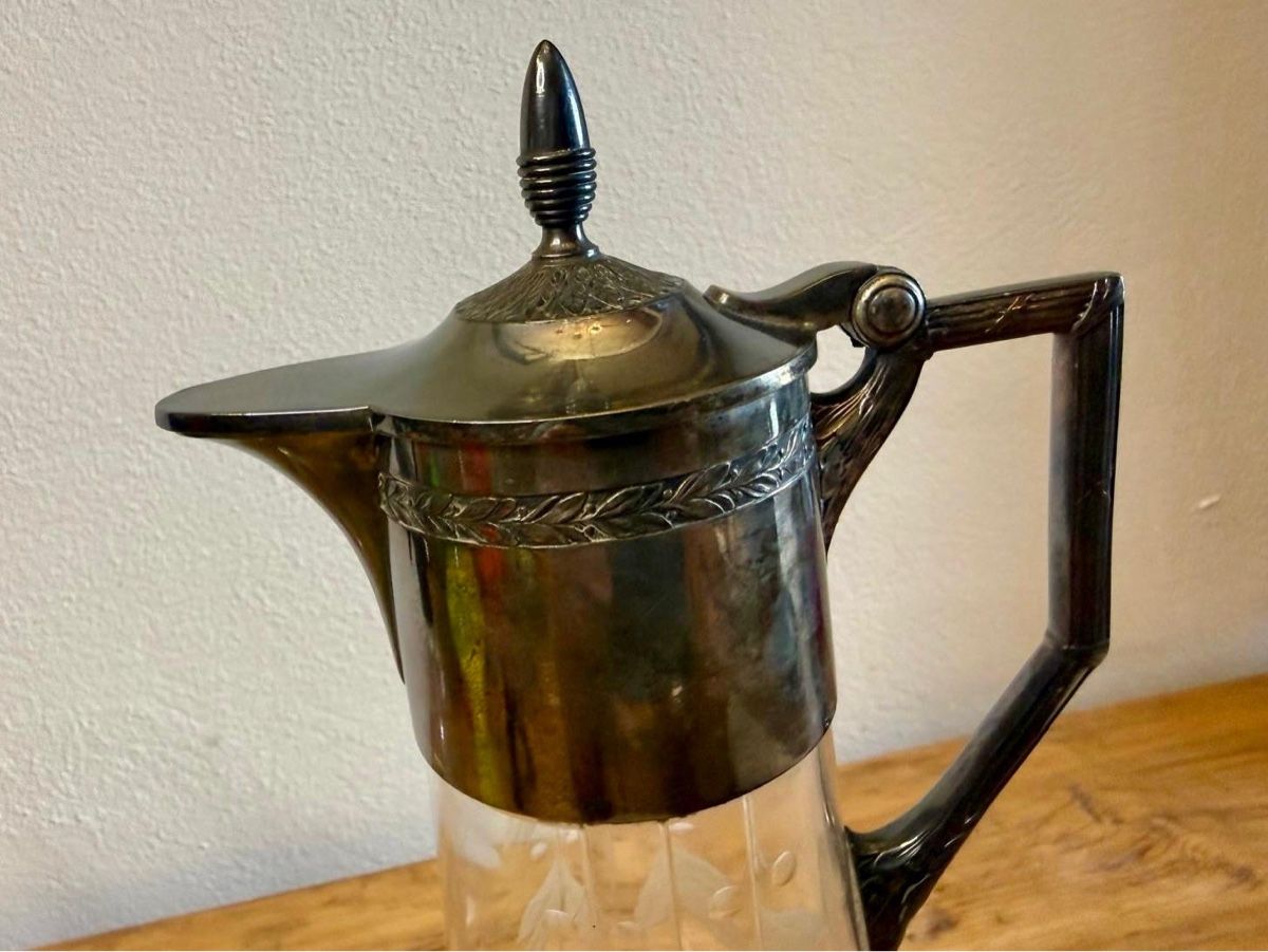 Caraffe: Jugendstil Glaskaraffe Kristall / Versilbert Vintage – Usato da Lamone venduto da Birth-Gramm-Antiques 1