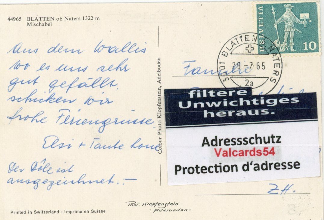 Cartoline postali: Blatten bei Naters   VS  mit Mischabel     um 1965 – Usato da Brig venduto da Valcards54 1