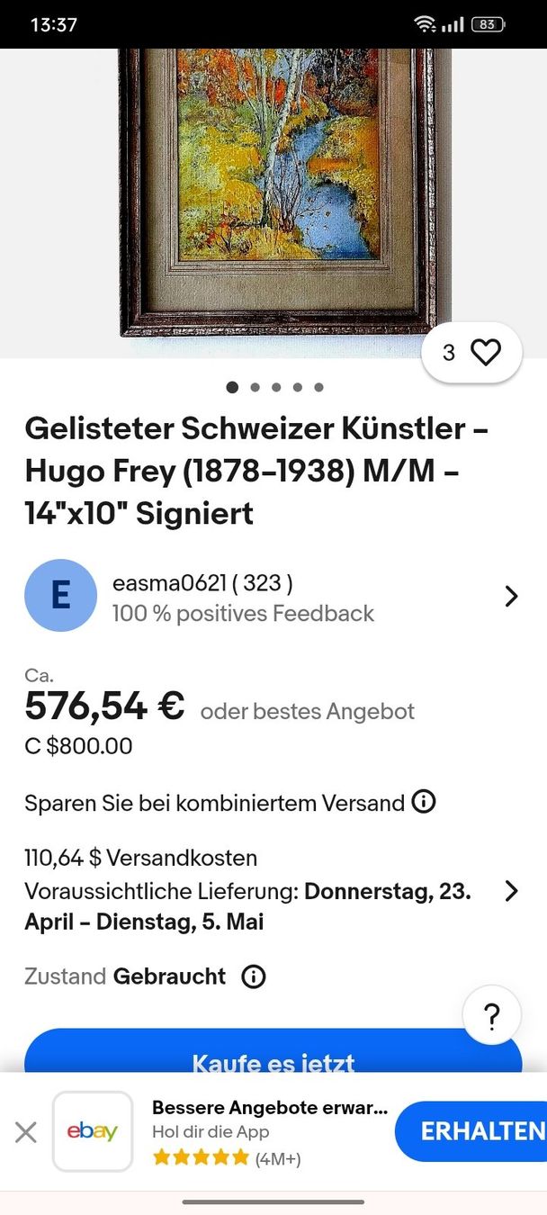 Gemälde: Antik Gemälde "Hugo Frey 1878-1938" Mischtechnik Holzrahmen – Gebraucht aus Oberdorf BL von Barocki888 7