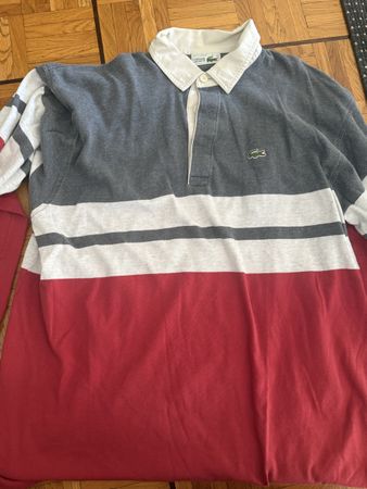 Chemise Rugby Lacoste rayée grise rouge taille L