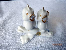 Porzellan, Vogel-Paar auf Ast, Goldverzierung, 8cm hoch
