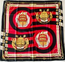 Superbe foulard HERMES-Paris "Châteaux d'Arrière" 1974 + box