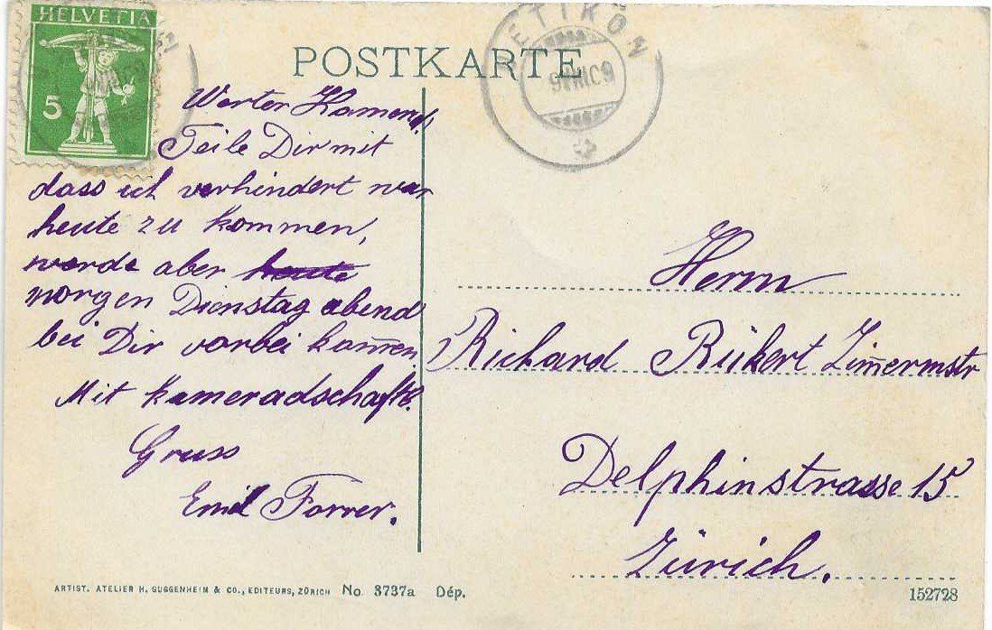 Cartoline postali: AK UETIKON SCHULHAUS KIRCHE 1909 – Usato da Schlossrued venduto da Aronliam 1