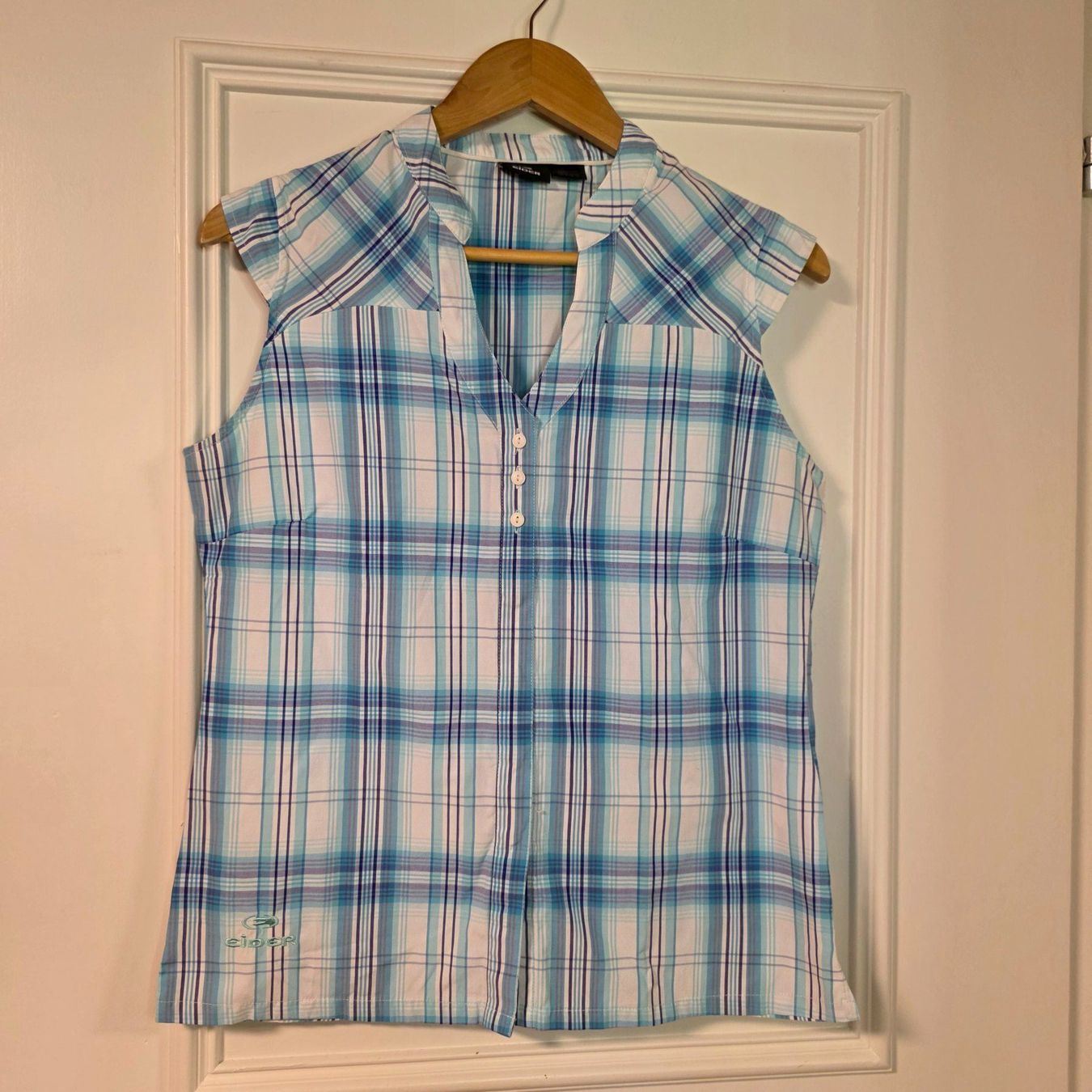 Camicette: Sommerliche Bluse von Eider, hellblau kariert, Gr. 38 – Usato da Wald ZH venduto da CapLux 6