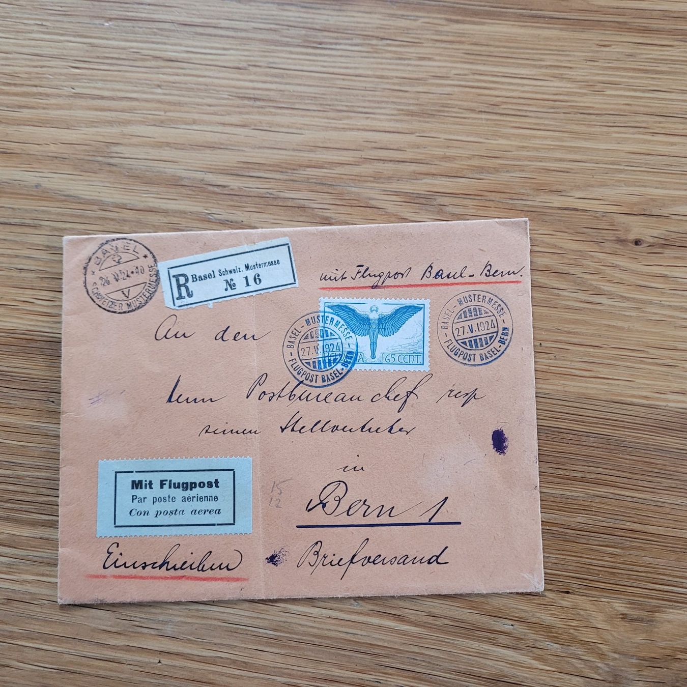 Alle Briefmarken: Luftpost R Basel Mustermesse 1924 Bern – Gebraucht aus Biel/Bienne von Destockweb