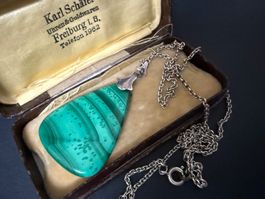 Antike Silber Kette mit Malachit Anhänger 800