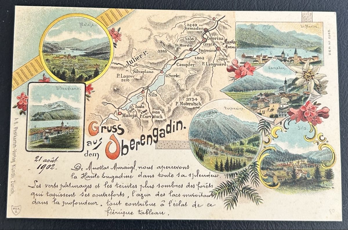 Ansichtskarten: Gruss aus dem Oberengadin Litho  – Gebraucht aus Horw von Tellbub