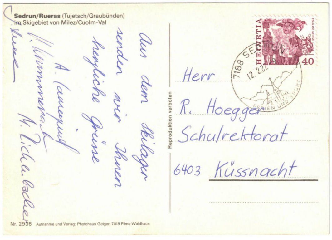 Cartoline postali: Dieni - Skilift Cuolm--Val + Milez – Usato da Binningen venduto da Mountainrider 1
