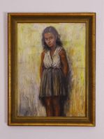 Vintage Gemälde von W. Metz (1946) Mädchen in Pastellkreide