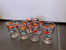 7 schöne farbige vintage Trinkgläser Gläser Glas 60er-Jahre