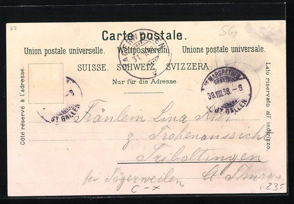 Cartoline postali: Litho St. Margrethen, Bahnhof von der Gl – Usato da Berlin venduto da bartko-reher 1
