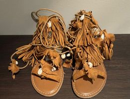 Hippie Sandalen mit Fransen und Muscheln Handmade Gr. 36 NEU