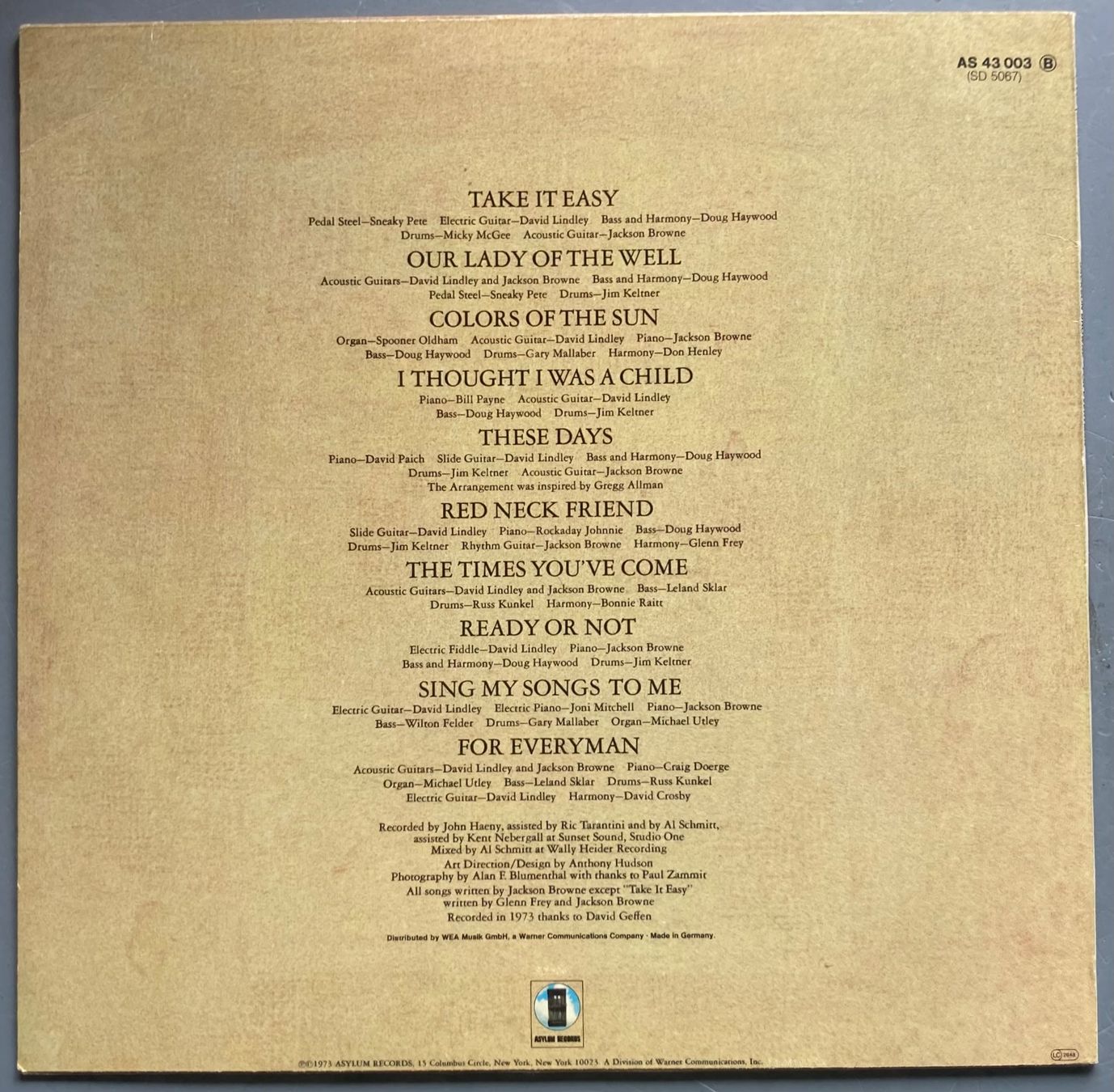 Schallplatten: JACKSON BROWNE - EVERYMAN – Gebraucht aus Poliez-Pittet von Newtown-Records 1